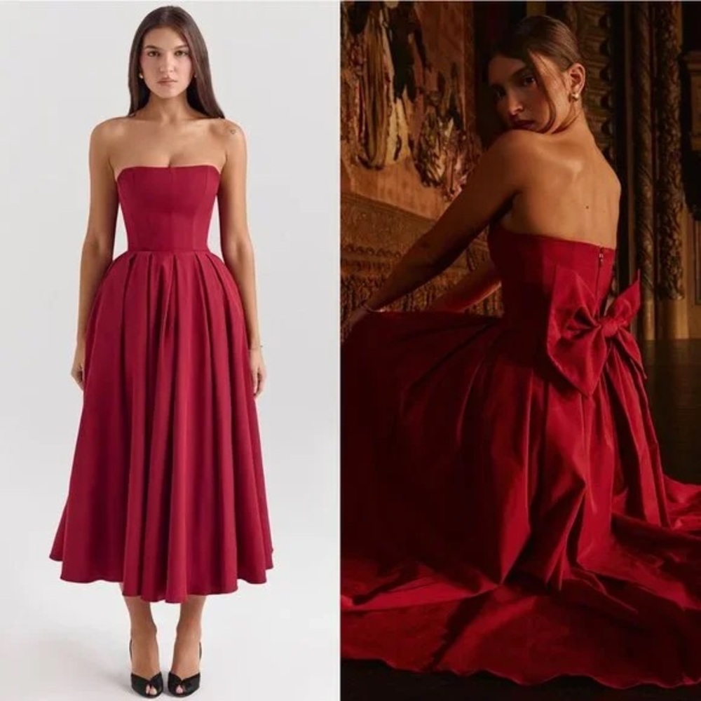House of CB Pandora Detachable Bow Midi Dress Rhubarb Medium